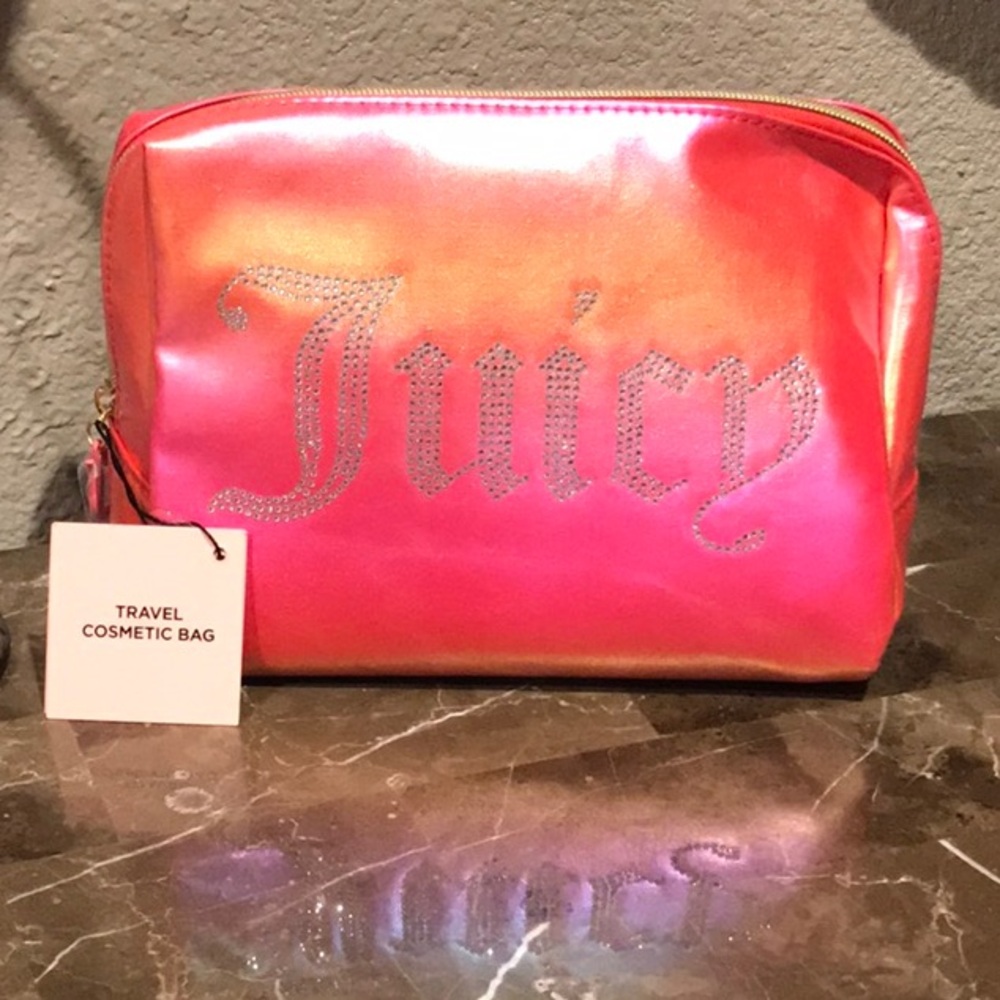 Juicy Couture Pink and Gold Cosmetic Bag with Glossy Finish